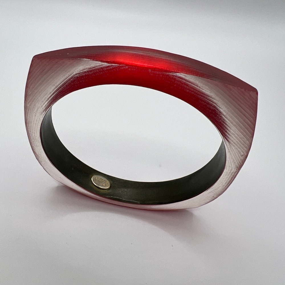 Alexis Bittar Vintage Hand Carved Lucite Bracelet Red Pink Geometric Statement